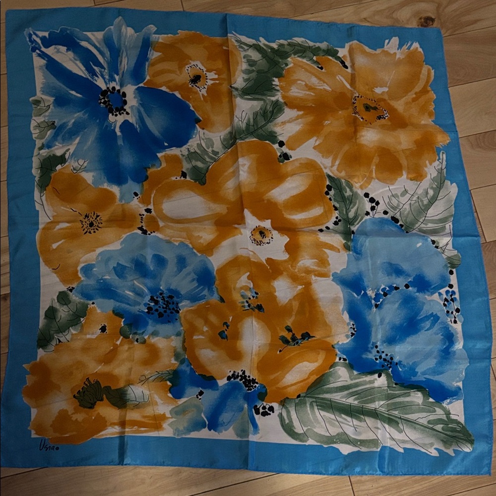 Floral Blue and Orange Scarf